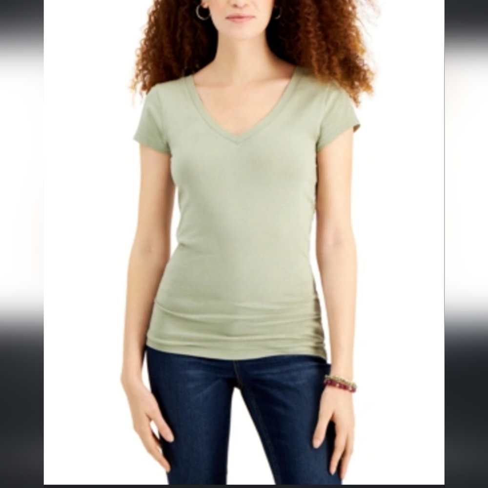 Planet Gold Juniors Army Green V Neck T Shirt